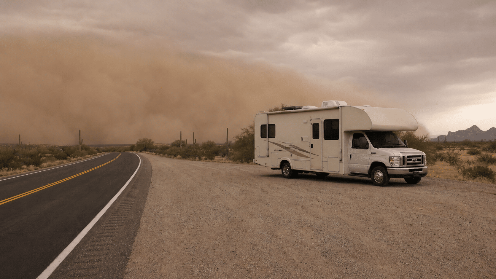 RV pulled completely off an Arizona road during a dust storm